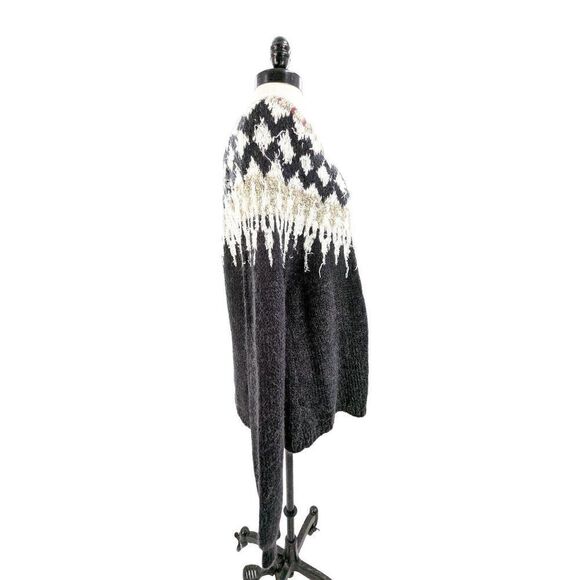 Cynthia Rowley Women Long Sleeve Scoop Neck Open-Knit Sweater Heathered Black Si - Picture 4 of 14